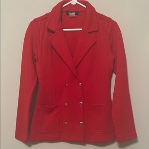 Vibrant Red Tailored Suit Jacket with Structured Shoulders